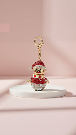 Stripey Scarf Snowman Crystal Keyring & Bag Charm