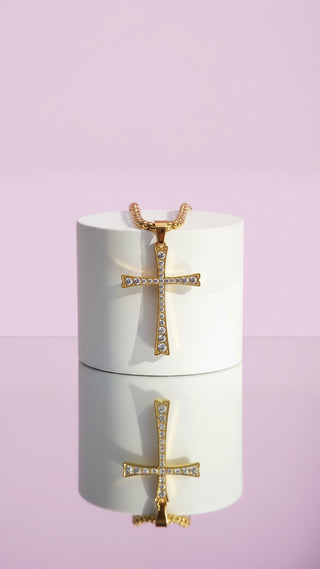 Curved Crystal Cross Necklace