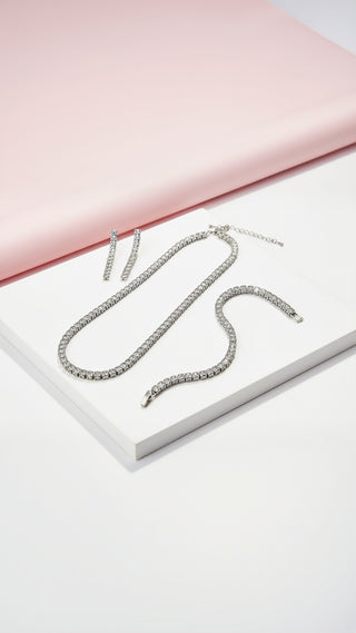 Square Cut Crystal Tennis Necklace Trio Set