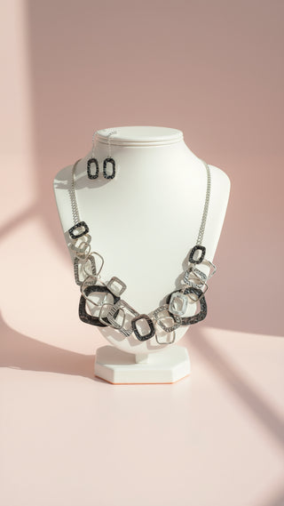 Abstract Square Necklace & Earrings Set