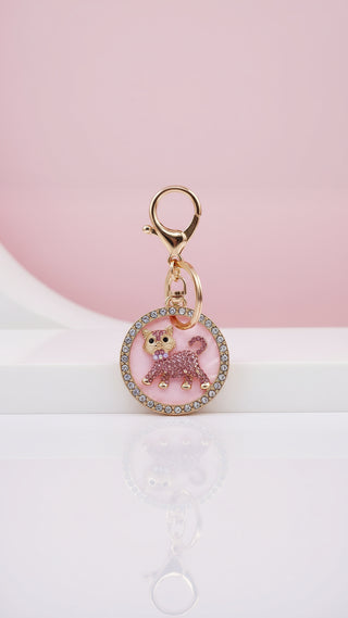 Sparkly Cat In A Circle Crystal Key Ring & Bag Charm