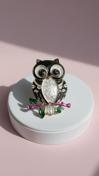 Owl On Branch Colorful Magnetic Brooch