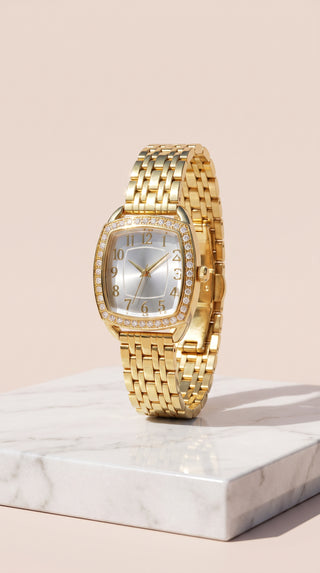 Crystal Square Dial Bracelet Watch – Women's Stainless Steel Wristwatch