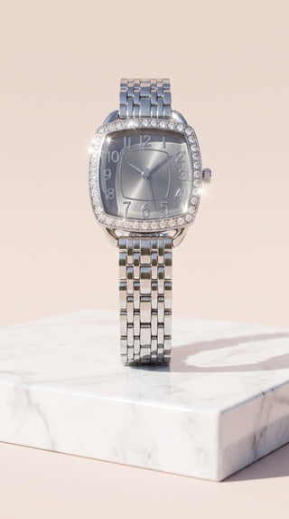 Crystal Square Dial Bracelet Watch – Women's Stainless Steel Wristwatch