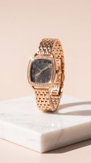 Crystal Square Dial Bracelet Watch – Women's Stainless Steel Wristwatch