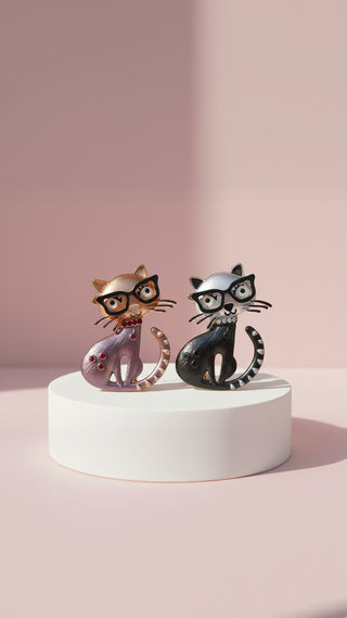 Cats With Glasses Magnetic Brooch