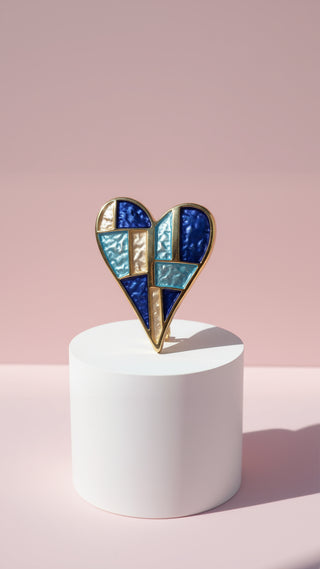 Abstract Stained Glass Heart Shape Magnetic Brooch