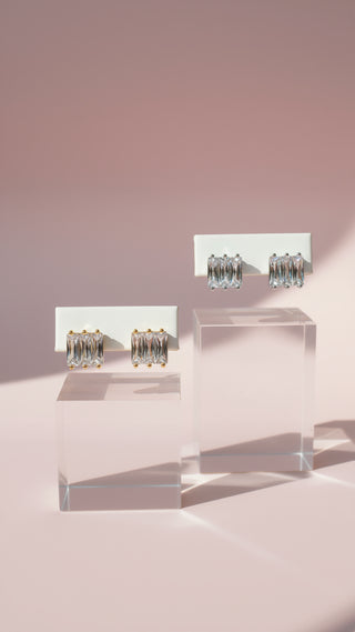 Square Baguette Cut Crystal Stud Earrings