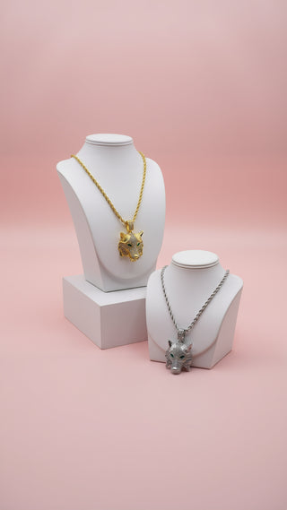 Stainless Steel Gold Plated Crystal Wolf Necklace