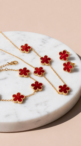 Clover Necklace, Bracelet & Earrings Stainless Steel Set