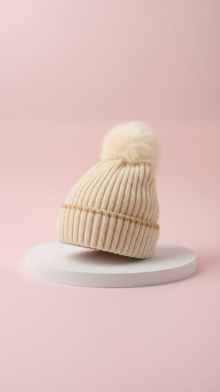 Stripe Knitted Fluffy Bobble Hats Pack of 12
