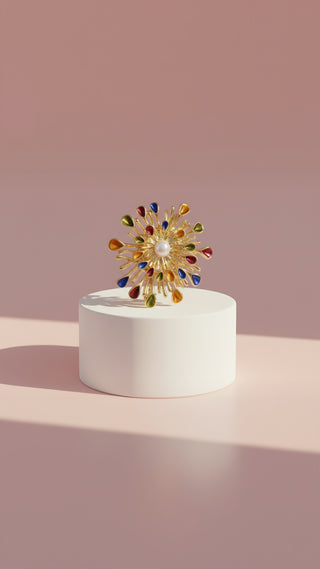 Pearl Star Burst Gold Magnetic Brooch