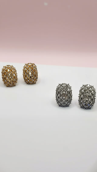 Oval Crystal Curved Stud Earrings