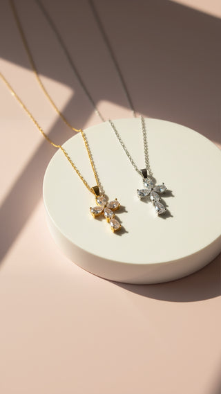 Teardrop Crystal Symbolic Cross Pendant Necklace