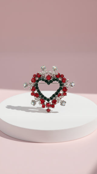Crystal Heart Wreath Festive Brooch