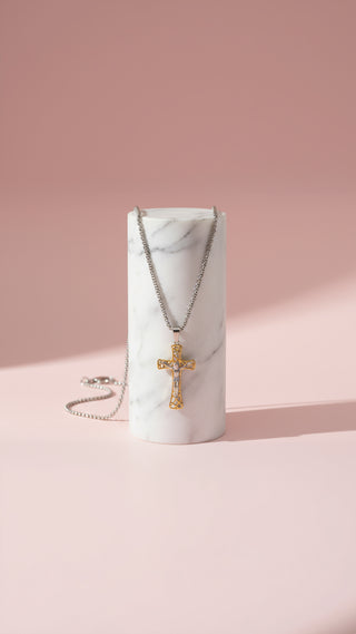 Polished Lattice Stainless Steel Cross Pendant Necklace