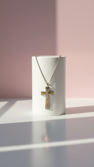 Two Tone Alloy Cross Necklace