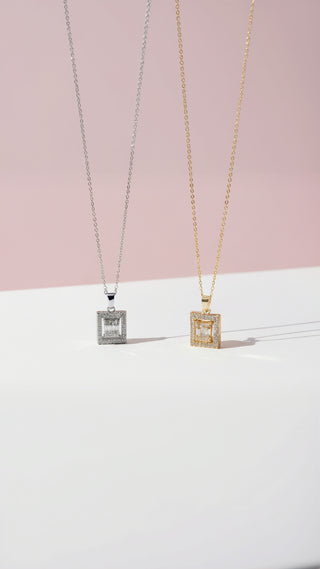 Layered Square Crystal Pendant Necklace