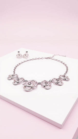 Abstract Layered Crystal Necklace & Earrings Set