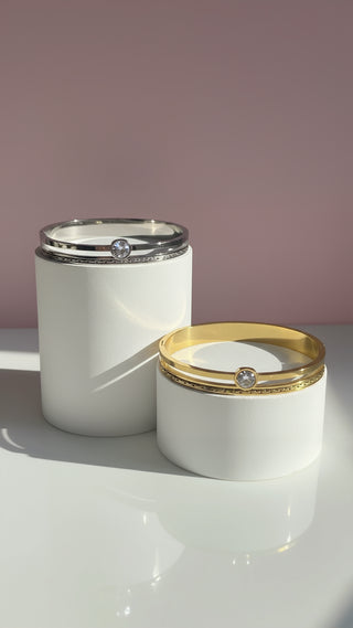 Stainless Steel Round Cut Crystal Bangle