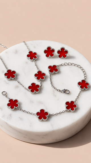 Clover Necklace, Bracelet & Earrings Stainless Steel Set
