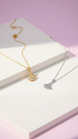 Ginkgo Leaf Crystal Pendant Necklace