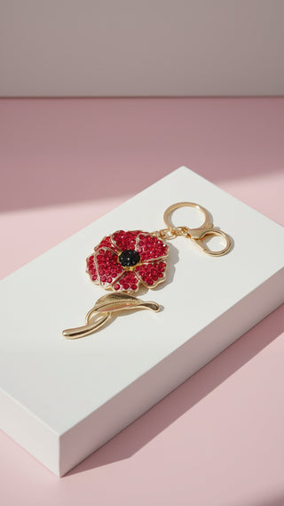 Poppy Flower Red Crystal Key Ring & Bag Charm