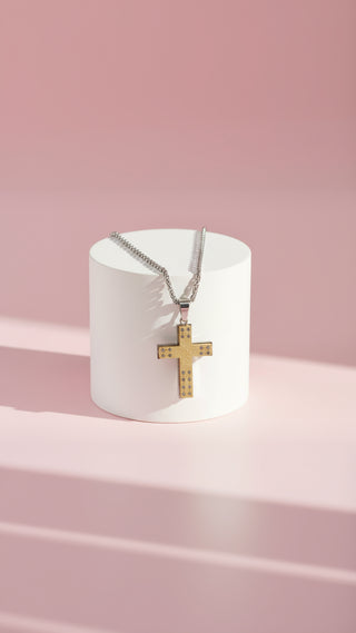 Two Tone Stainless Steel Cross Necklace