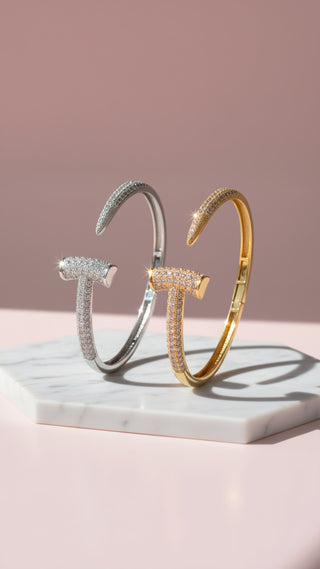 Hinged Crystal Stainless Steel T Bangle