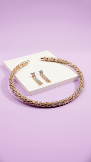 Rope Crystal Choker Necklace & Earrings Set