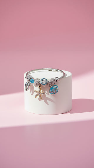 Starfish & Seashells Crystal Charm Beaded Bracelet