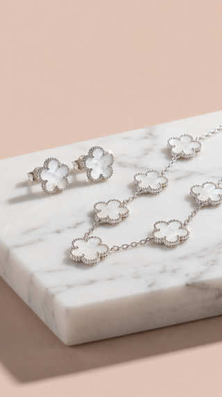 Clover Necklace, Bracelet & Earrings Stainless Steel Set