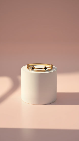 Crystal Clover Stainless Steel Charm Bangle