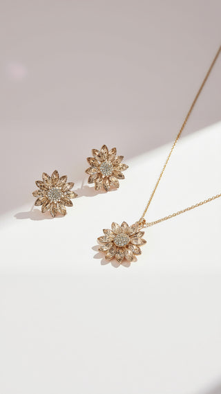 Flower Crystal Necklace & Earrings Set