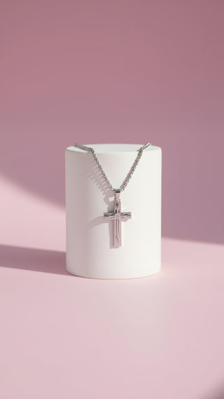 Silver Inlay Crystal Cross Necklace
