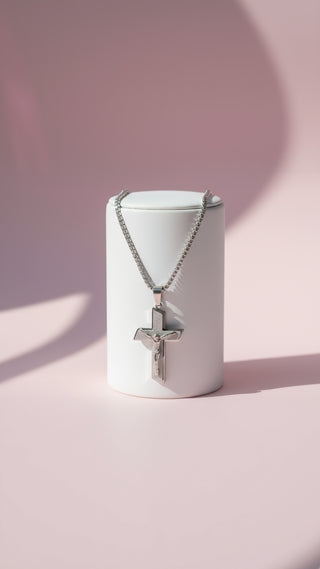 Layered Silver Textured Cross Necklace