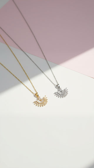 Fan Decor Crystal Pendant Necklace