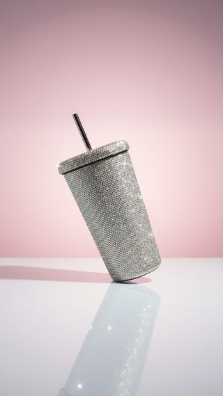 Crystal Stainless Steel Water Bottle With Straw
