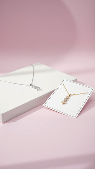 Layered Squares Crystal Pendant Necklace