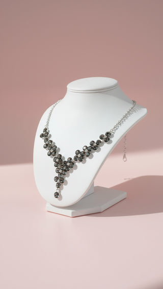 Black Flower Cluster Crystal Necklace & Earrings Set