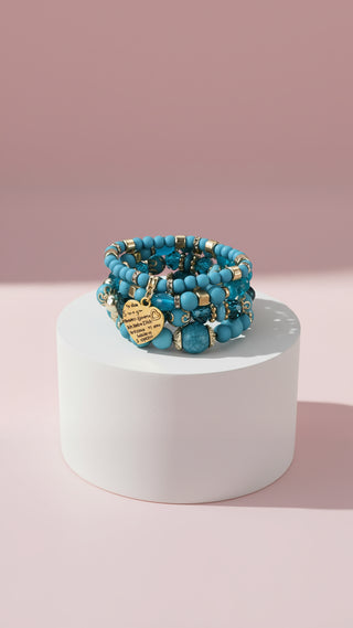 Heart Charm Ceramic Beaded Bracelet Set