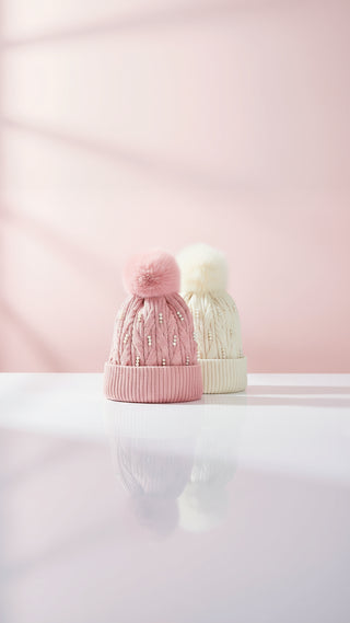 Pearl Fluffy Bobble Hats Pack of 12