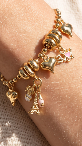 Parisian Love & Heart Charm Gold Plated Bracelet