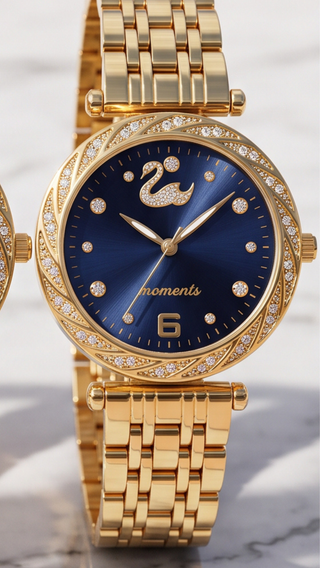 Luxury Crystal Bezel Bracelet Watch – Gold-Tone Quartz Watch