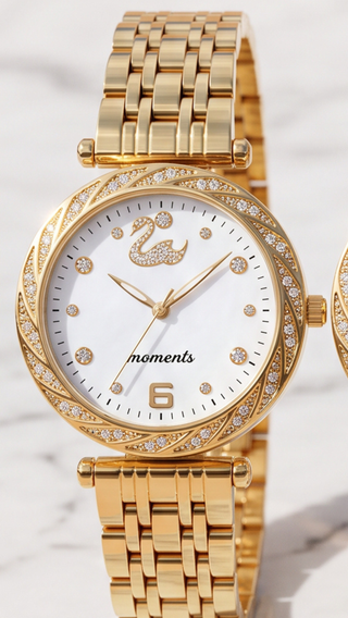 Luxury Crystal Bezel Bracelet Watch – Gold-Tone Quartz Watch