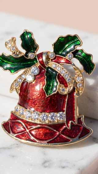 Holly Bells Christmas Festive Brooch Pin