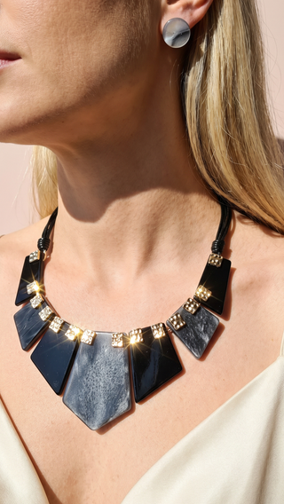 Black Acrylic Statement Necklace & Earrings Set