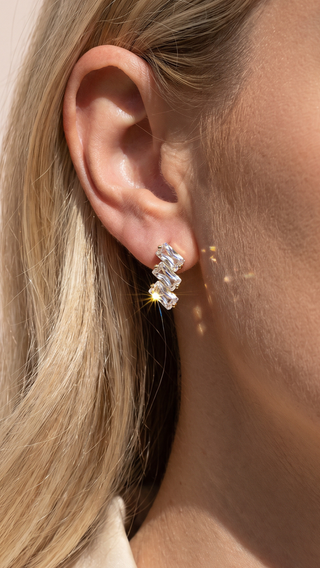 Baguette Cut Stacked Crystal Stud Earrings