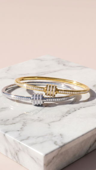 Screw Lock Gold Plated Crystal Stacking Bangle