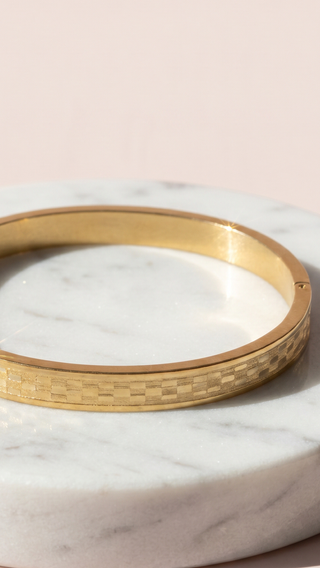 Gold Plated Checkered Stacking Bracelet Bangle